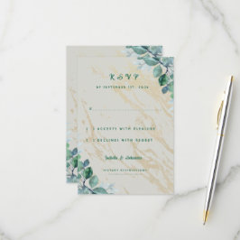 Eleganter staubiger Salbei-Grün-Eukalyptus & Goldm RSVP Karte