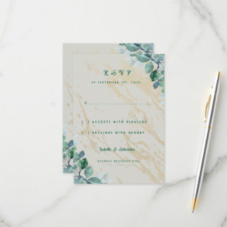 Eleganter staubiger Salbei-Grün-Eukalyptus & Goldm RSVP Karte