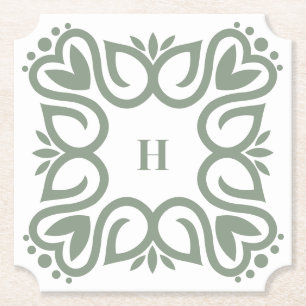 Eleganter staubiger Salbeigrüner Monogramm-Schrift Untersetzer