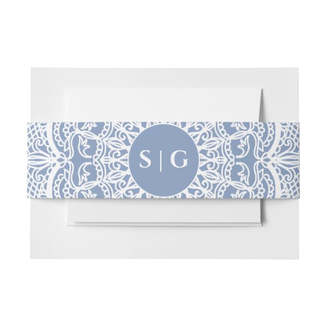 Eleganter, staubiger, weißer Spitzenmanala Einladungsbanderole (Vorderseite Beispiel)