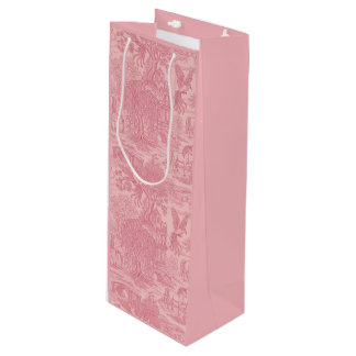 Eleganter Staubrosaroter Rocaille-Rokokó-Toile  Geschenktüte Für Weinflaschen