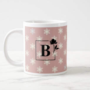 Eleganter Staubrosenschneeflocken-Monogramm-Mug Jumbo-Tasse