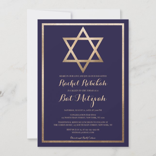 Eleganter Stern von David: Moderner Bat Mitzvah Einladung (Vorderseite)