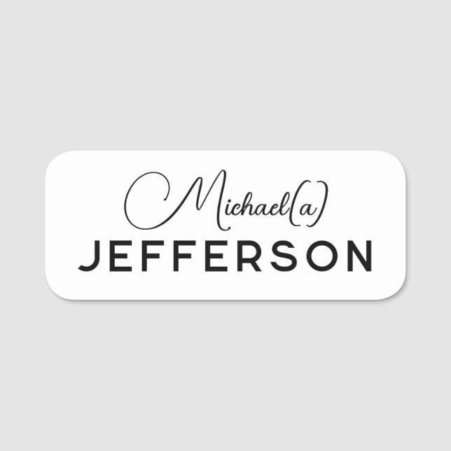 Eleganter Stil Weiß Schwarz Minimalistisch: Berufl Namensschild (Vorderseite)