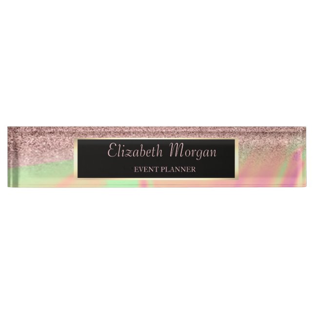 Eleganter Stilftiger Glitzer Bokeh Ombre, Frame Namensplakette (Vorderseite)