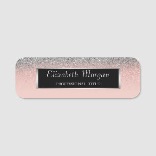 Eleganter Stilstil, Silberrahmen, Glitzer, Rose Go Namensschild