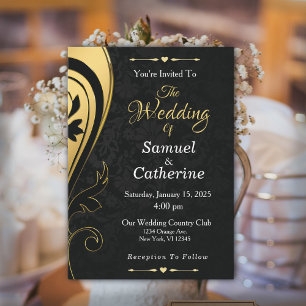 Eleganter, stilvoller Gold Black Deko Wedding Cust Einladung