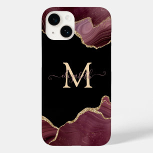 Eleganter stilvoller Gold Glitter Burgunder Achat Case-Mate iPhone 14 Hülle