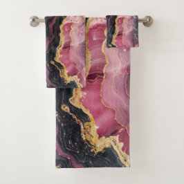 Eleganter, stilvoller Gold Glitzer Black Burgundy  Badhandtuch Set