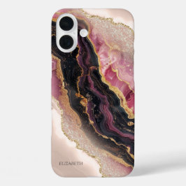 Eleganter, stilvoller Gold Glitzer Black Burgundy  iPhone 16 Plus Hülle