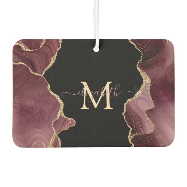Eleganter, stilvoller Gold Glitzer Burgundy Agate Autolufterfrischer (Vorderseite)
