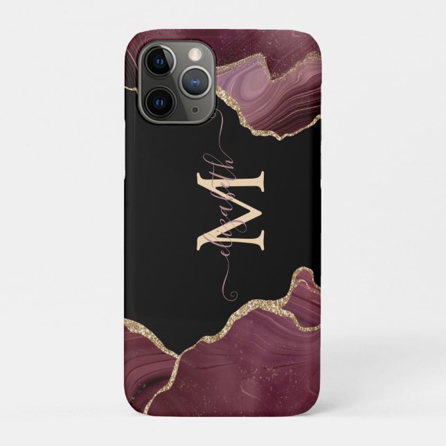 Eleganter, stilvoller Gold Glitzer Burgundy Agate Case-Mate iPhone Hülle (Rückseite)
