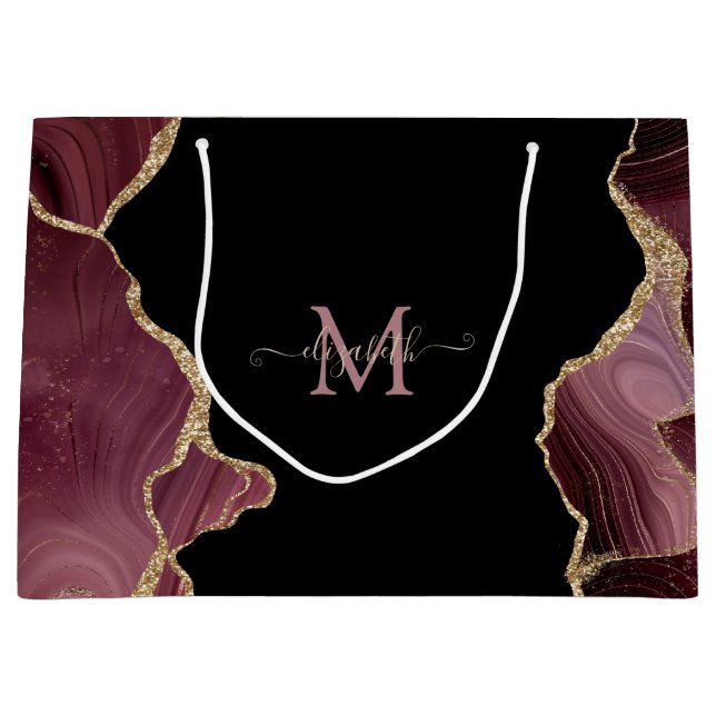 Eleganter, stilvoller Gold Glitzer Burgundy Agate Große Geschenktüte (Vorderseite)