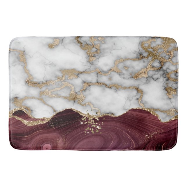 Eleganter, stilvoller Gold Glitzer Burgundy Marble Badematte (Vorderseite)