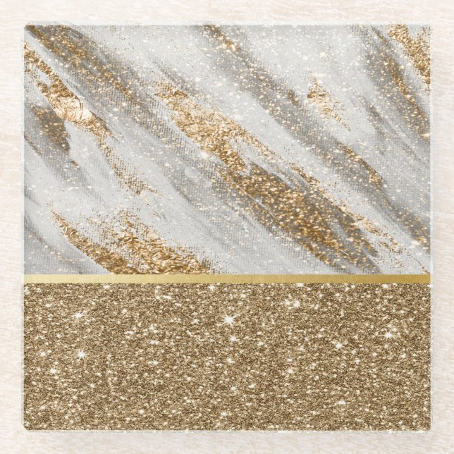 Eleganter, stilvoller Gold Glitzer Shiny Glasuntersetzer (Vorderseite)