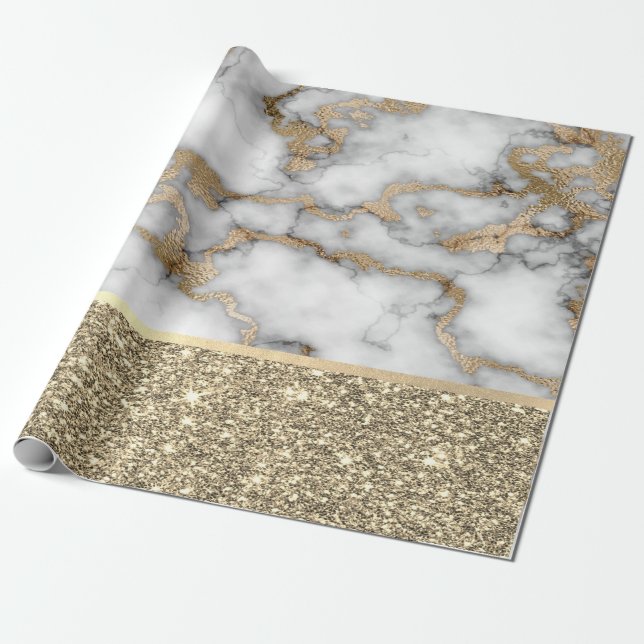 Eleganter, stilvoller Gold Glitzer Shiny White Mar Geschenkpapier (Ungerollt)