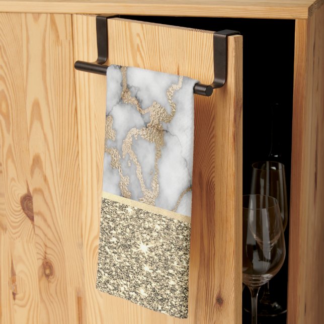 Eleganter, stilvoller Gold Glitzer Shiny White Mar Geschirrtuch (Drittel gefaltet)