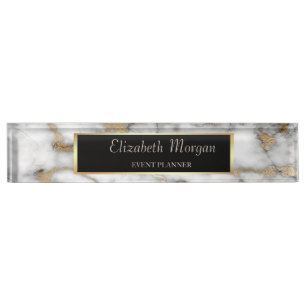Eleganter Stilvoller Gold Rahmen Weißer Gold Marmo Namensplakette