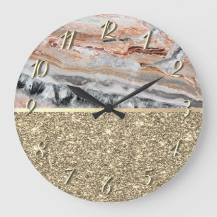 Eleganter stilvoller goldener Glitter schöner Marm Große Wanduhr