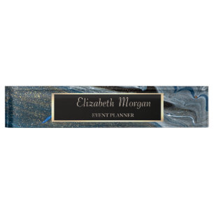 Eleganter stilvoller Goldrahmen, blaues Marmormust Namensplakette