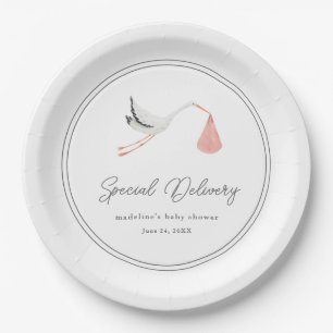 Eleganter Storch Baby Shower Pappteller