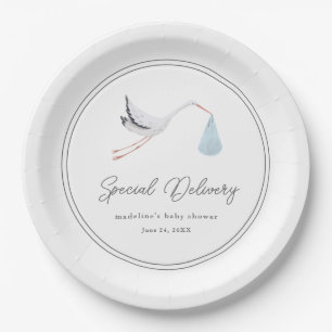 Eleganter Storch Baby Shower Pappteller