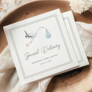Eleganter Storch Baby Shower Serviette