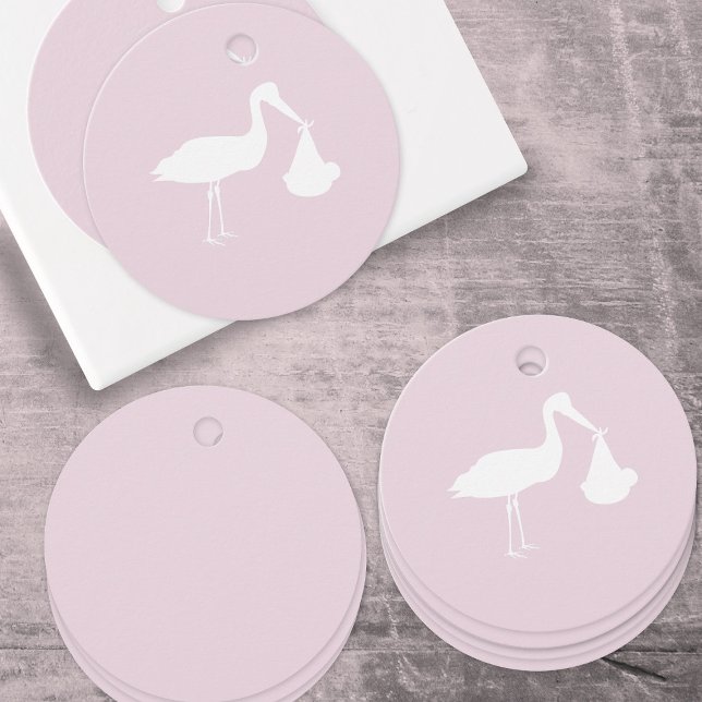 Eleganter Storch - Einfache Pink Baby Dusche Geschenkanhänger (Pink Baby Shower Favor Tags just for you)