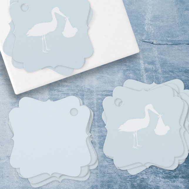 Eleganter Stork Gönnen einfache Blue Baby Dusche Geschenkanhänger (Cute blue favour tags perfect for a blue baby shower)