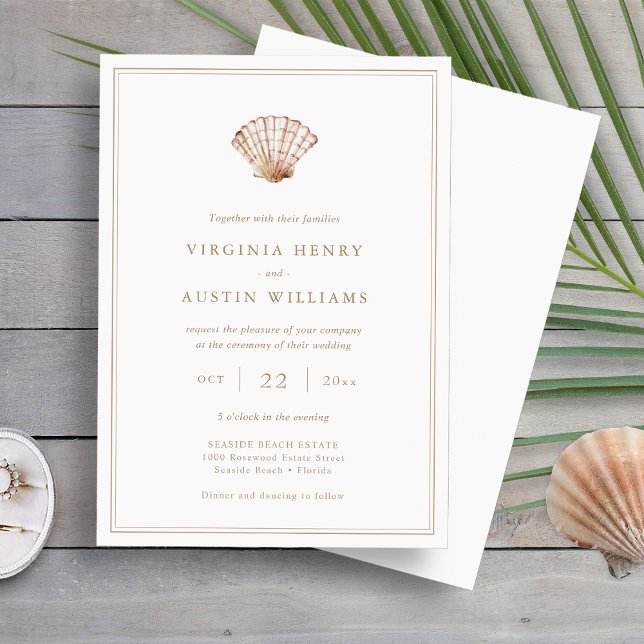 Eleganter Strand Einladung zur Hochzeit (Elegant Beach Simple Minimals Seashell Wedding Invitation by Painted Paperie
)
