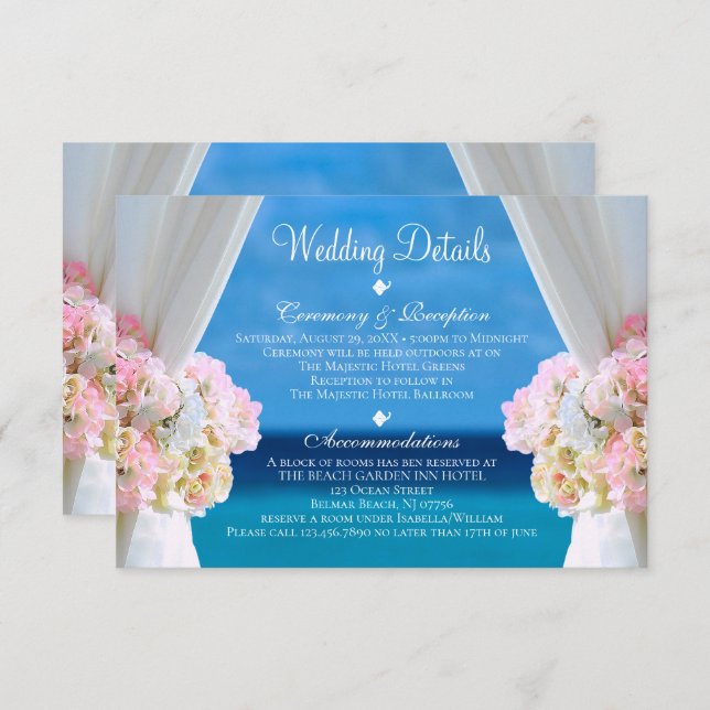 Eleganter Strand Hochzeitsdetails Einladung (Vorne/Hinten)