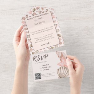 Eleganter Strand Seashell All in One Wedite Einlad Einladung