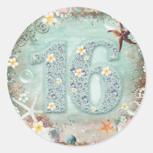 Eleganter Strand Seestern & Perlen Diamant 16 Runder Aufkleber