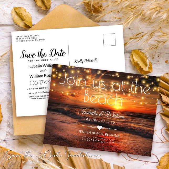 Eleganter Strand-Sommer Save the Date Wedding Postkarte (Von Creator hochgeladen)