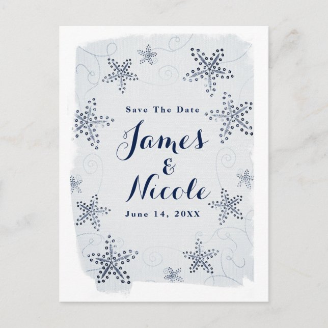 Eleganter Strand von Starfish & Sequins Save the D Ankündigungspostkarte (Vorderseite)