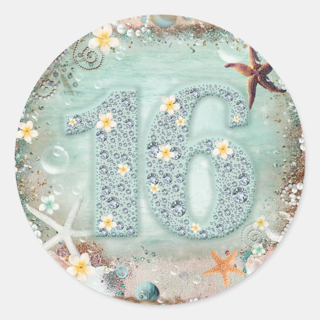 Eleganter Strandseeufel & Perlen Diamant 16 Runder Aufkleber (Vorderseite)