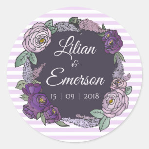 Eleganter Streifen Lilac & Lavender Floral Sticker