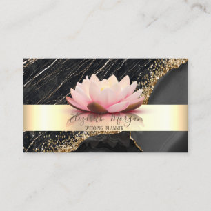 Eleganter Streifen Lotus Schwarzer Marmor Goldene  Visitenkarte