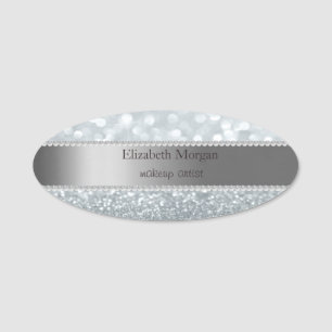 Eleganter Streifen, Perlen, Silberer Glitzer Bokeh Namensschild