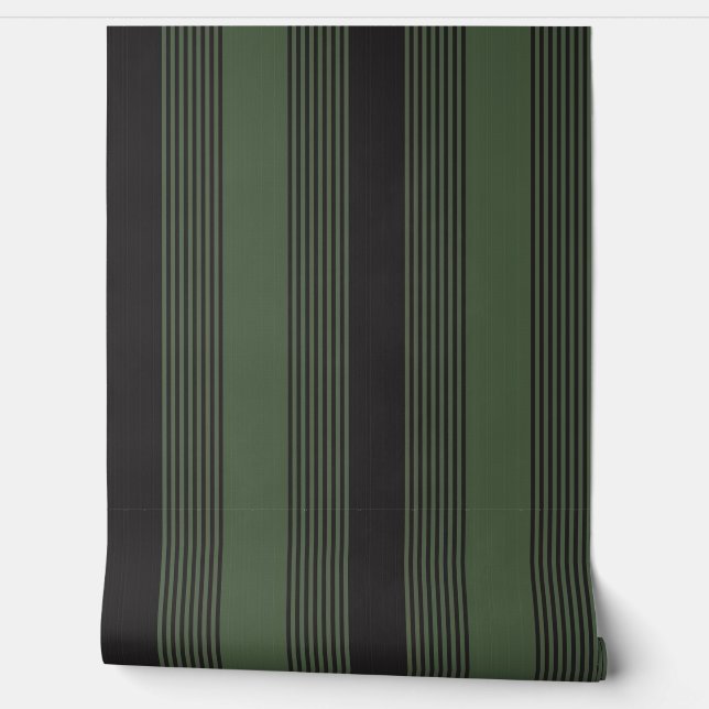 Eleganter Streifen Schöne Textur Grün Schwarz Tapete (Abrollen)