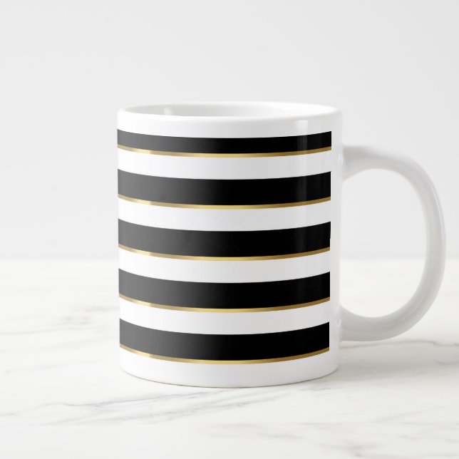 Eleganter Streifen schwarz-weiß Jumbo-Tasse (Rechts)