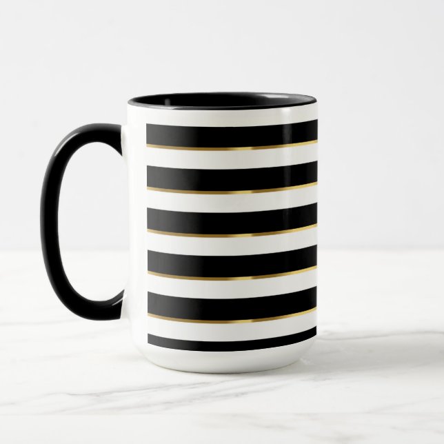Eleganter Streifen schwarz-weiß Tasse (Links)