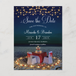 Eleganter String Lights Beach Summer Save the Date Ankündigungspostkarte