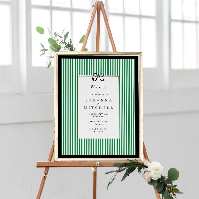 Eleganter Stripe Black Border Bow Wedding Willkomm Poster (Von Creator hochgeladen)