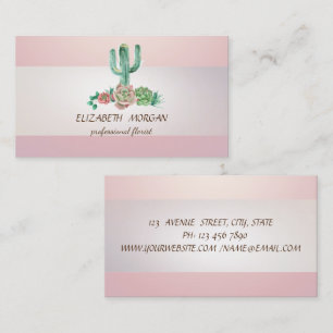 Eleganter Stripe Cactus Succulent Pink Visitenkarte
