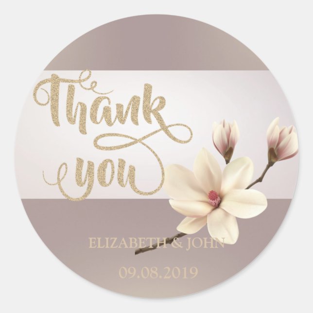 Eleganter Stripe Magnolia You Wedding Sticker (Vorderseite)