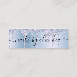 Eleganter, stylischer blauer Glitzer-Tropfen Mini Visitenkarte