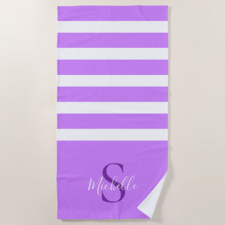 Eleganter, stylischer Lavendel Striped Monogram Na Strandtuch
