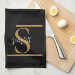 Eleganter, stylischer Name für das Schwarze Gold M Geschirrtuch<br><div class="desc">Elegant Stilvolle Black Gold Monogram Script Name Kitchen Handtuch. Personalisieren Sie dies mit Namen und Initialen.</div>