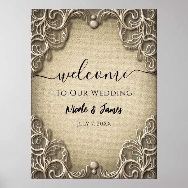 Eleganter Südcharme Rustic Burlap Lace Wedding Poster (Vorne)
